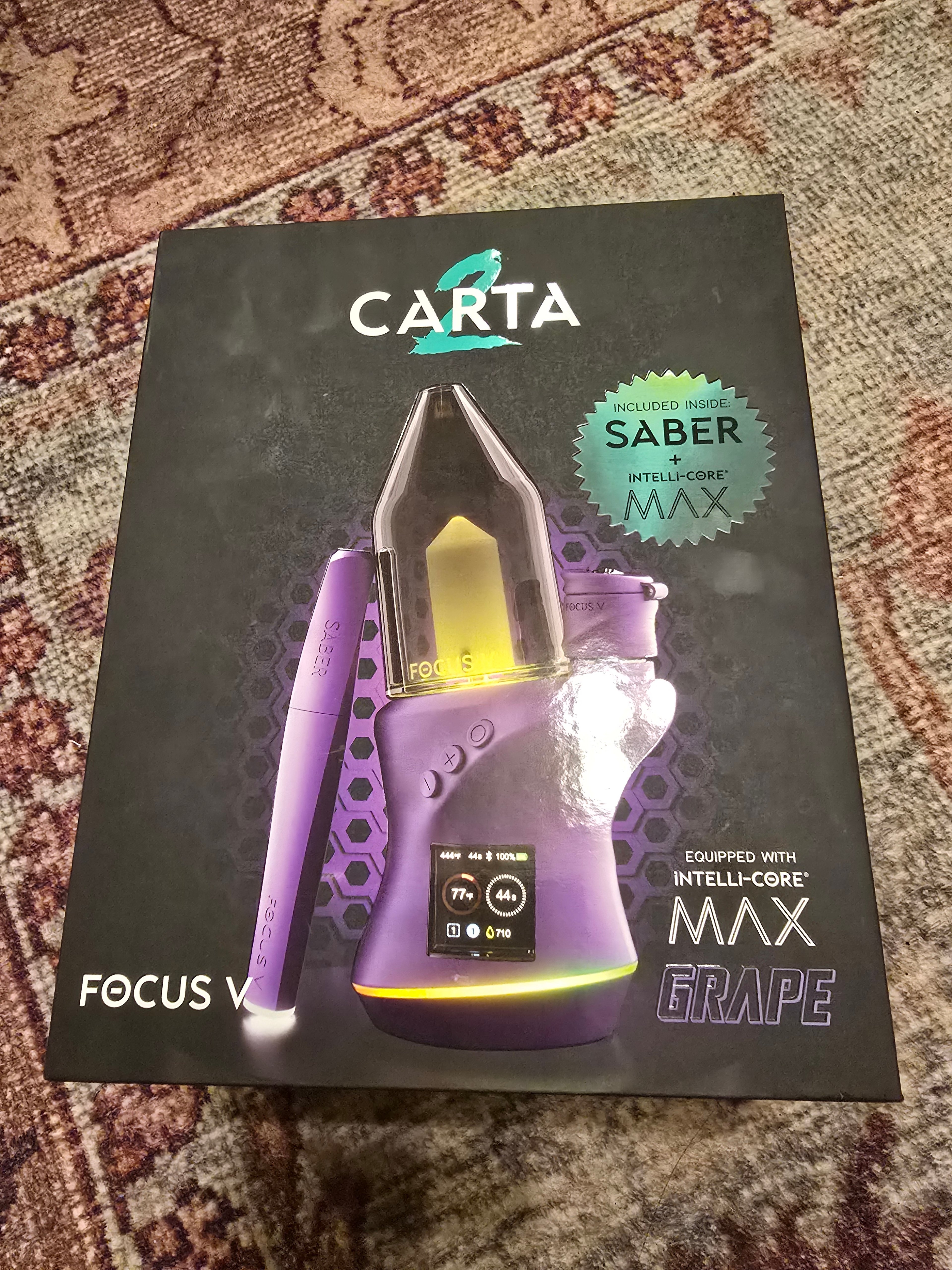 Used Carta V2 Grape Purple E-Rig with spinner cap, two purple saphire terp pearls and Saber dab knife image 0