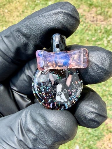 Preview pic of Pug w/ bow crushed opal pendant
