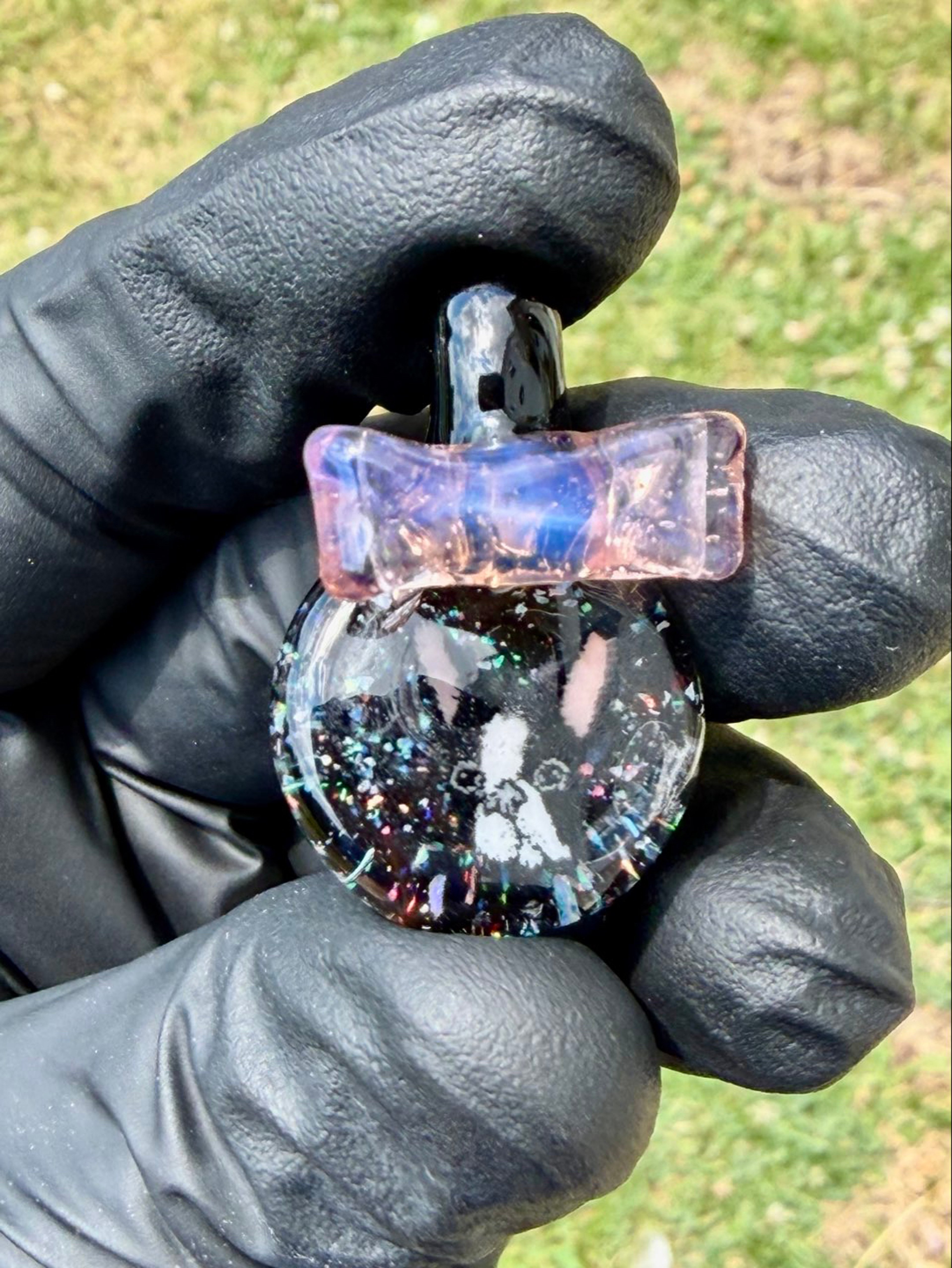 Preview pic of Pug w/ bow crushed opal pendant