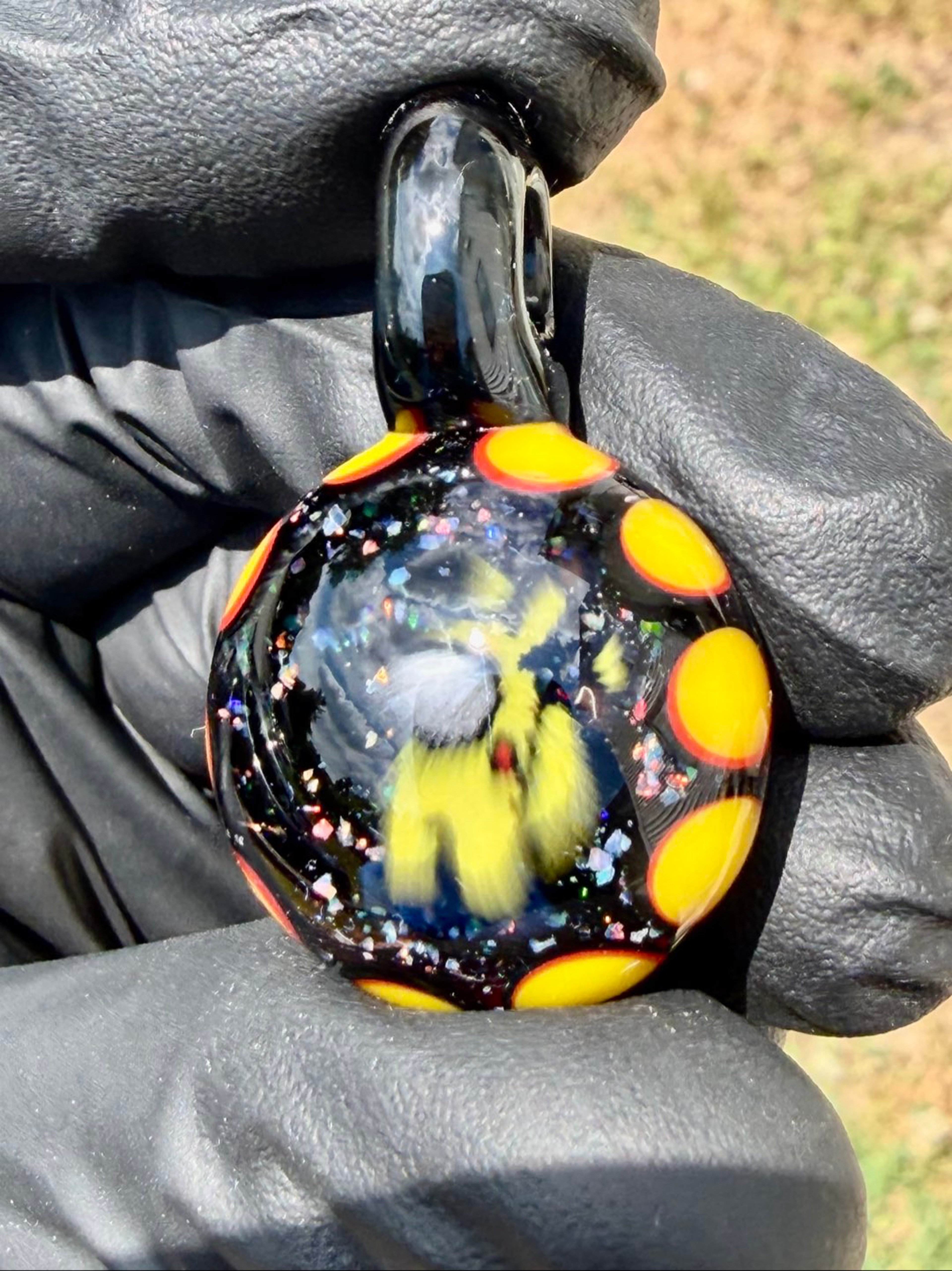 Preview pic of Among us Pikachu crushed opal dot stack pendant