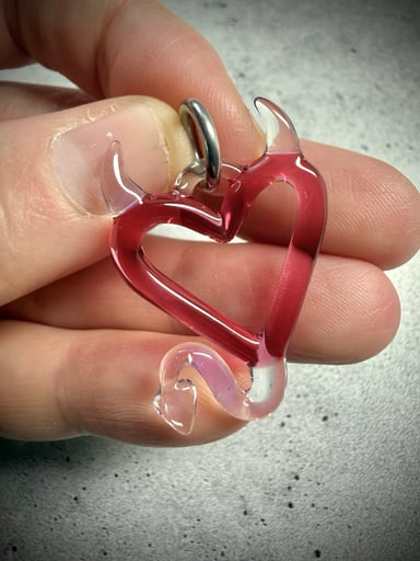 Preview pic of Color Shifting Glass Devil Heart Pendant by Anthea Glass