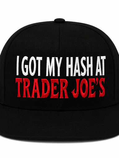 Preview pic of I Got My Hash At Trader Joe’s Classic Snapback Hat - (Red/White)
