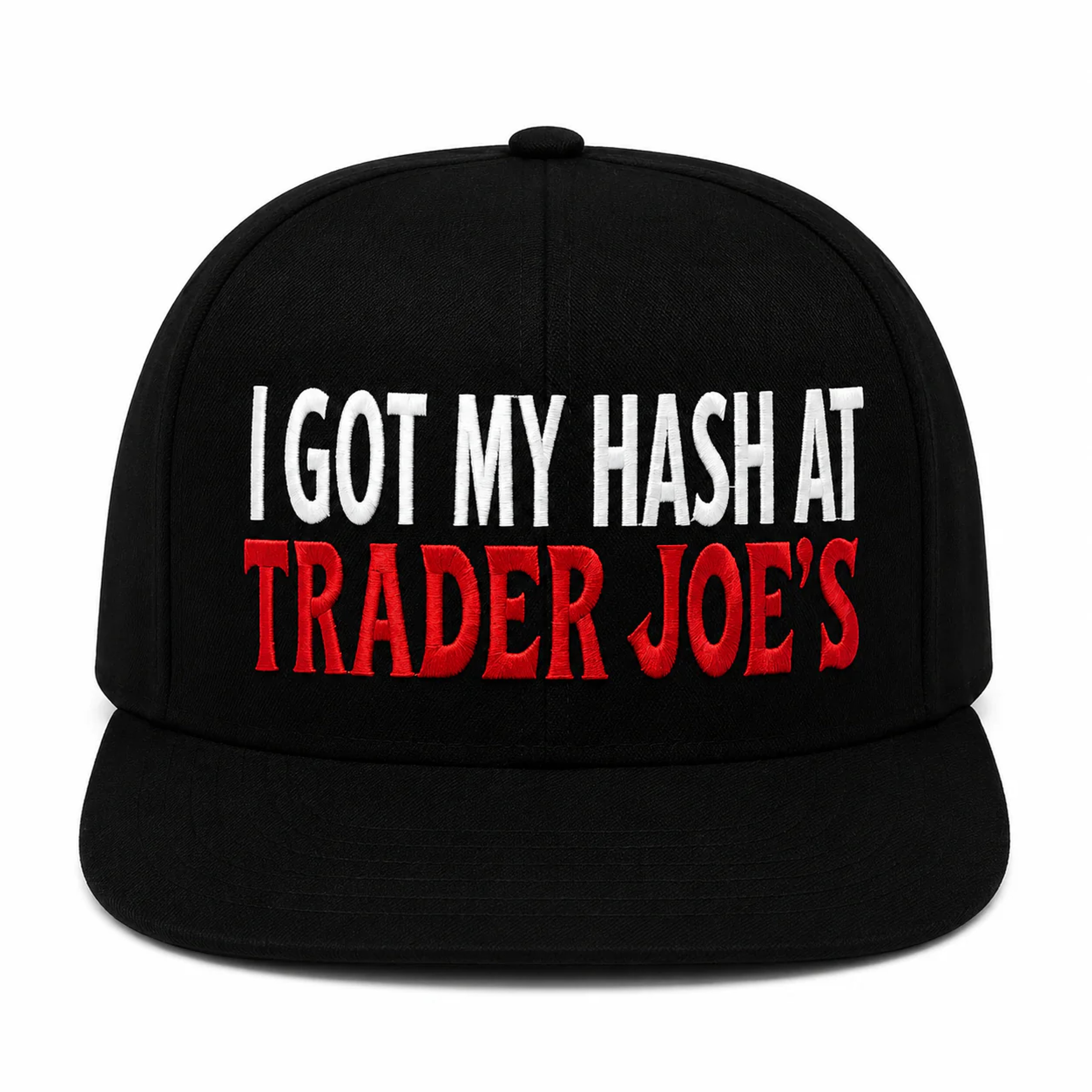 Preview pic of I Got My Hash At Trader Joe’s Classic Snapback Hat - (Red/White)