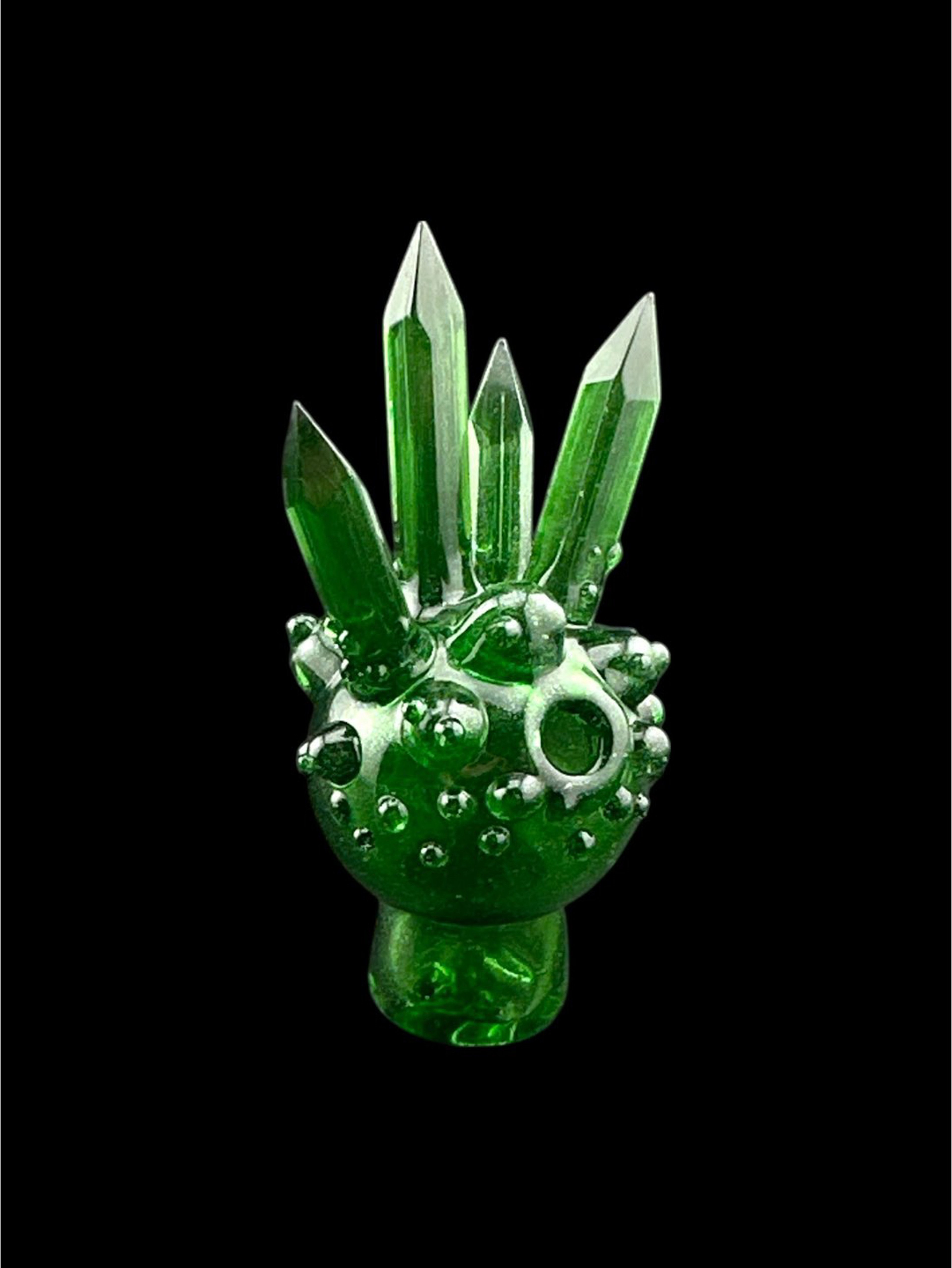 Preview pic of Brand New Based Glass Green Crystal Growth Spinner Bubble Carb Cap