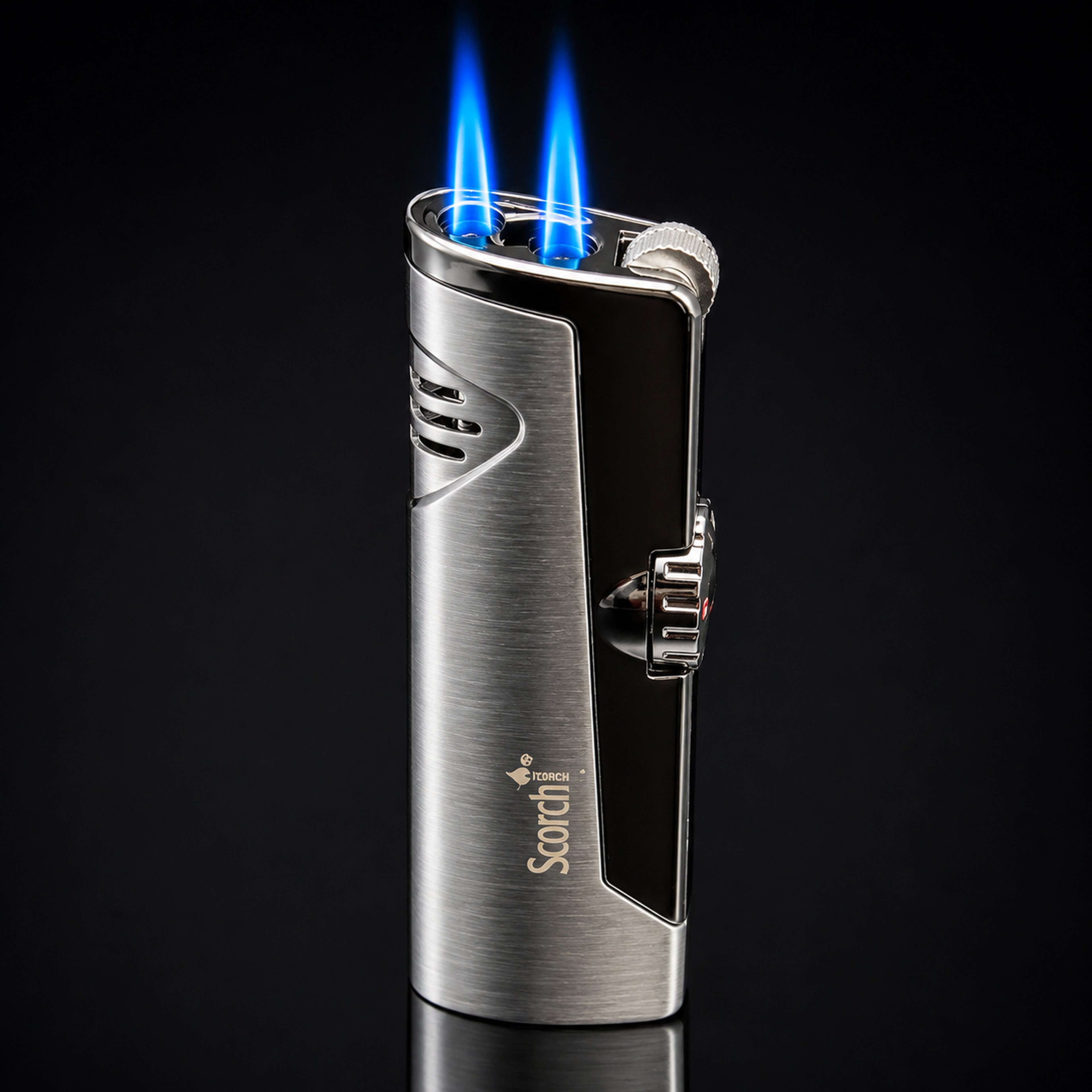 Preview pic of Scorch Torch 61636 Dual Jet Flame Butane Torch Lighter – Silver Metallic Finish – 3.2” Metal Body