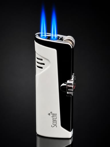 Preview pic of Scorch Torch 61636 Dual Jet Flame Butane Torch Lighter – White & Black Finish – 3.2” Metal Body