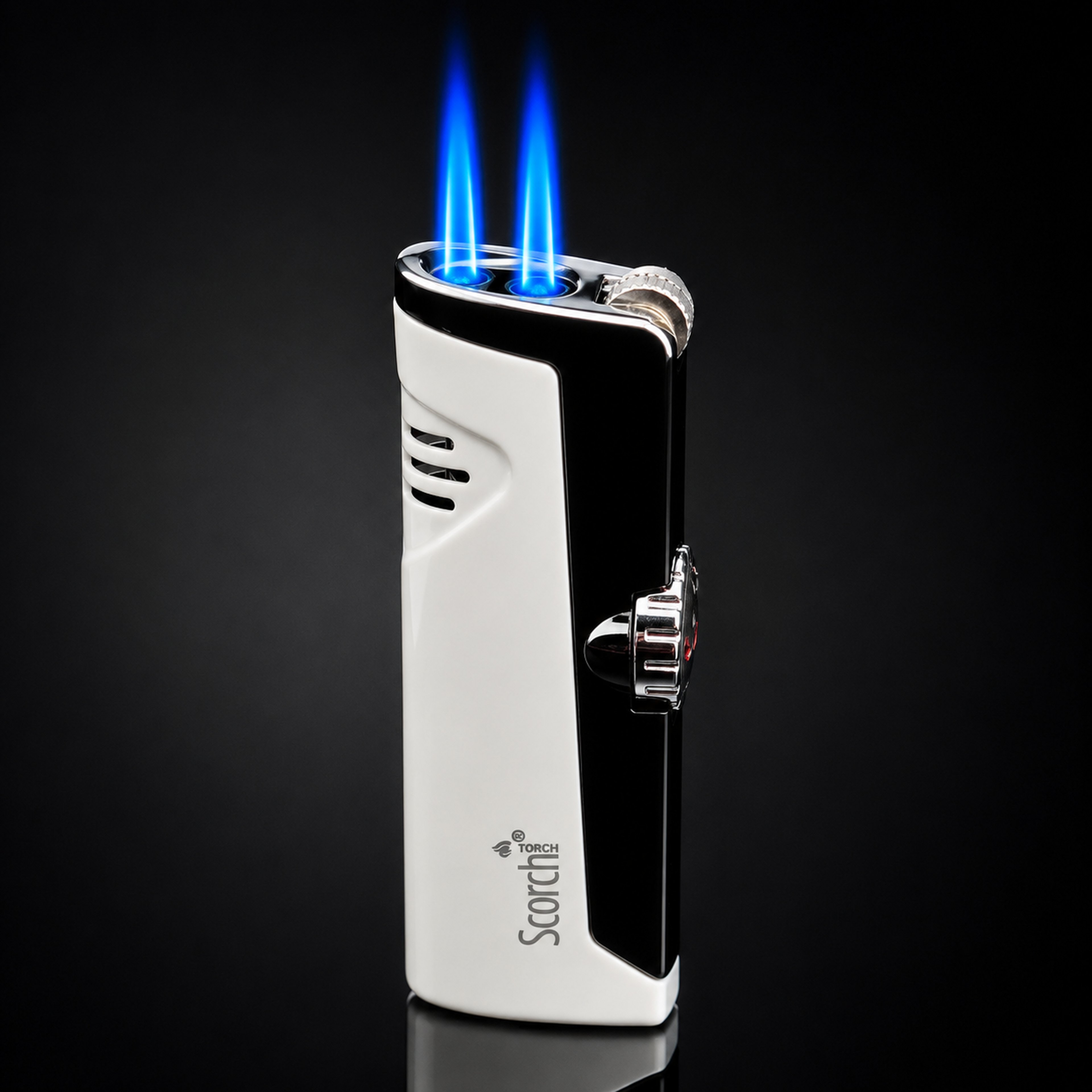 Preview pic of Scorch Torch 61636 Dual Jet Flame Butane Torch Lighter – White & Black Finish – 3.2” Metal Body