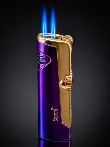 Preview pic of Scorch Torch 61636 Dual Jet Flame Butane Torch Lighter – Rainbow Finish with Gold Accents – 3.2” Metal Body