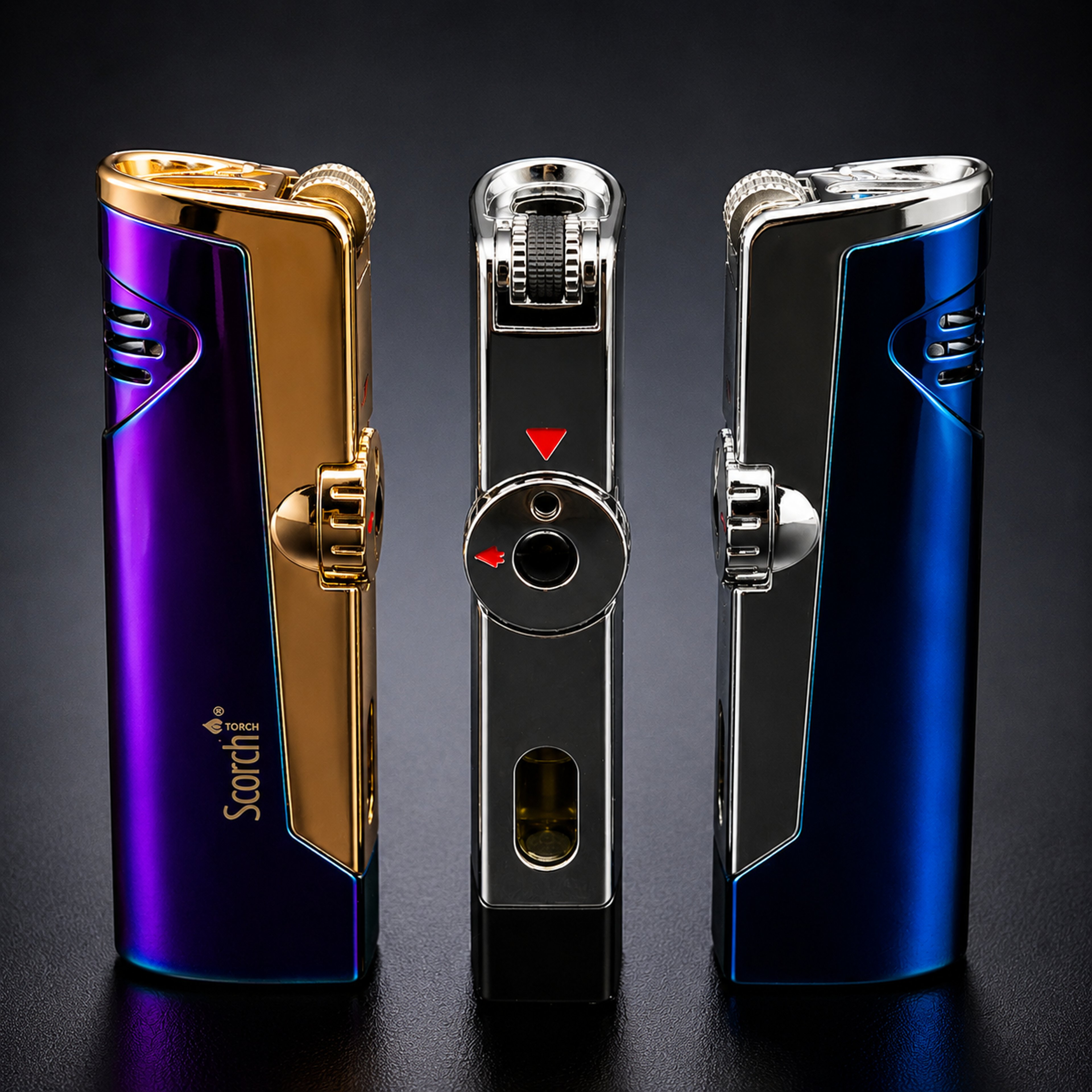 Preview pic of Scorch Torch 61636 Dual Flame Torch Lighter 3-Pack – Assorted Colors – Refillable Butane Jet Lighters