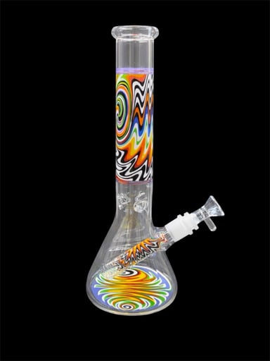 Preview pic of 10" 350GR. ZIG ZAG COLORED PRINT BEAKER GLASS WATER PIPE