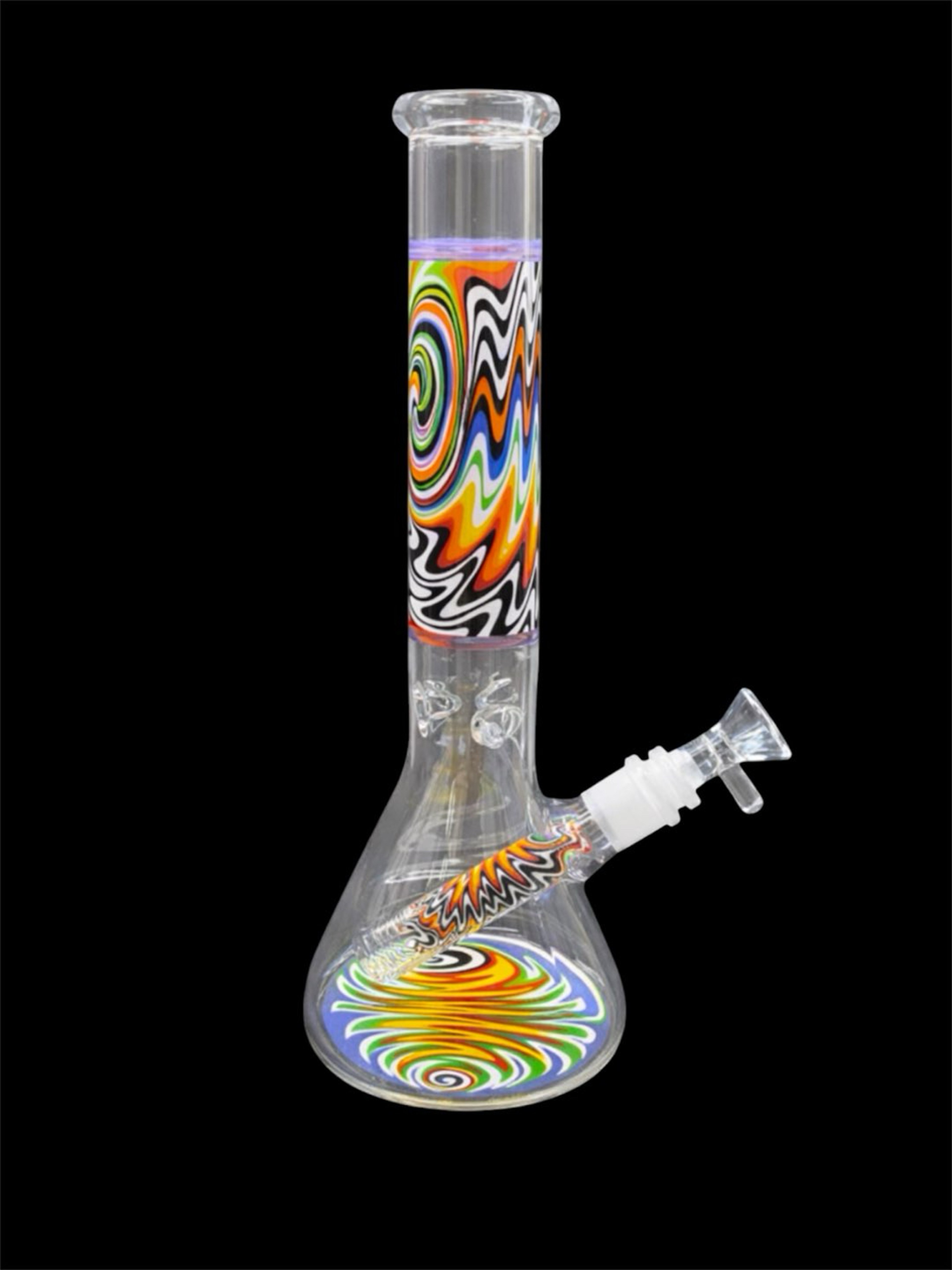 Preview pic of 10" 350GR. ZIG ZAG COLORED PRINT BEAKER GLASS WATER PIPE