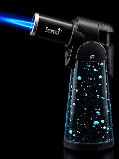 Preview pic of Scorch Micro Table Torch Lighter 61750 – Refillable Butane Jet Flame Torch – Blue Splatter Design – 4 Inch
