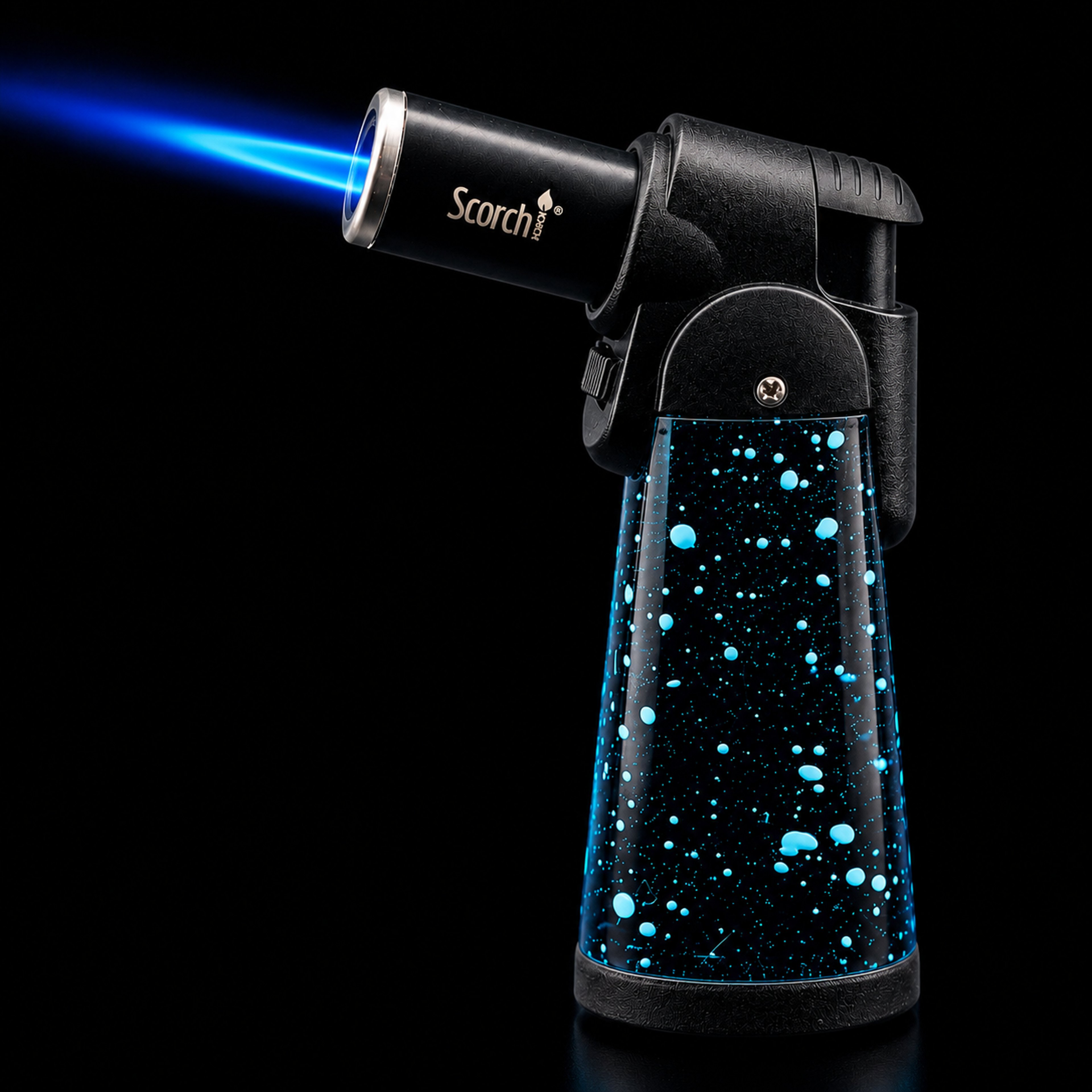Scorch Micro Table Torch Lighter 61750 – Refillable Butane Jet Flame Torch – Blue Splatter Design – 4 Inch image 0