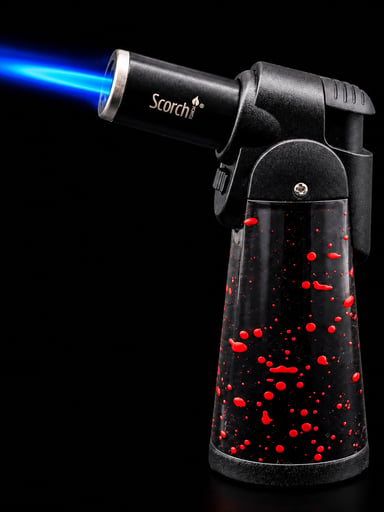 Preview pic of Scorch Micro Table Torch Lighter 61750 – Refillable Butane Jet Flame Torch – Red Splatter Design – 4 Inch