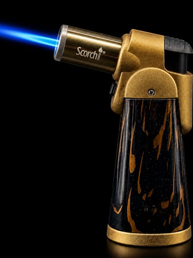 Preview pic of Scorch Micro Table Torch Lighter 61750 – Refillable Butane Jet Flame Torch – Gold & Black