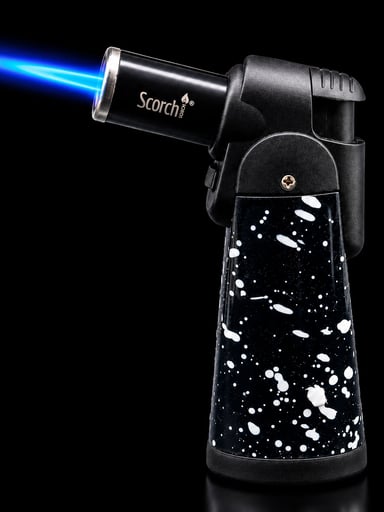 Preview pic of Scorch Micro Table Torch Lighter 61750 – Refillable Butane Jet Flame Torch – Black & White Splatter Design – 4 Inch