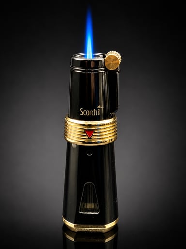 Preview pic of SCORCH TORCH 61580 Refillable Butane Storage Torch Lighter – Black & Gold Finish – Single Flame Jet Torch – 3 Inch