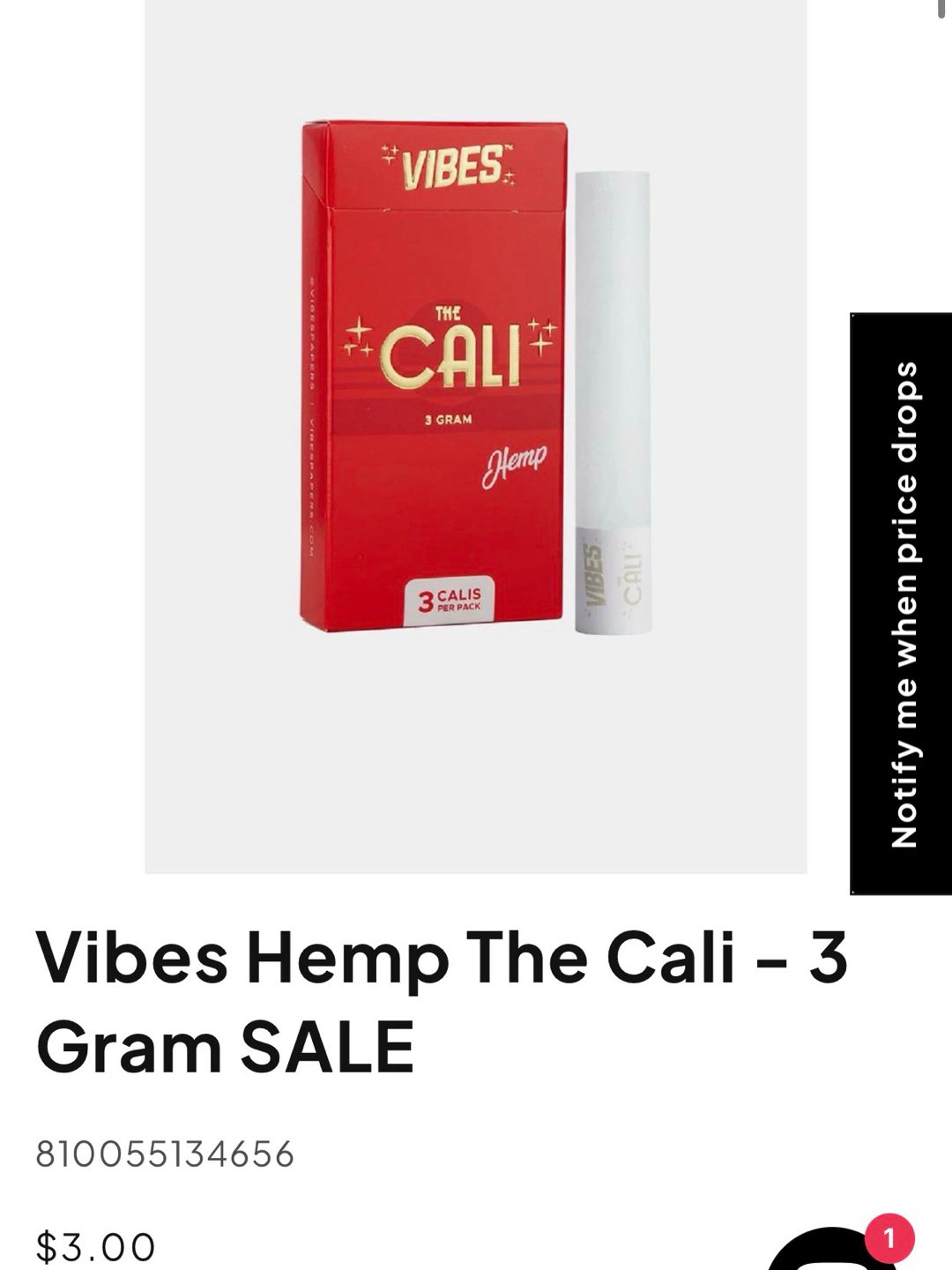 Preview pic of The Cali by Vibes™ - 3 Gram - Hemp Pre rolls, cones