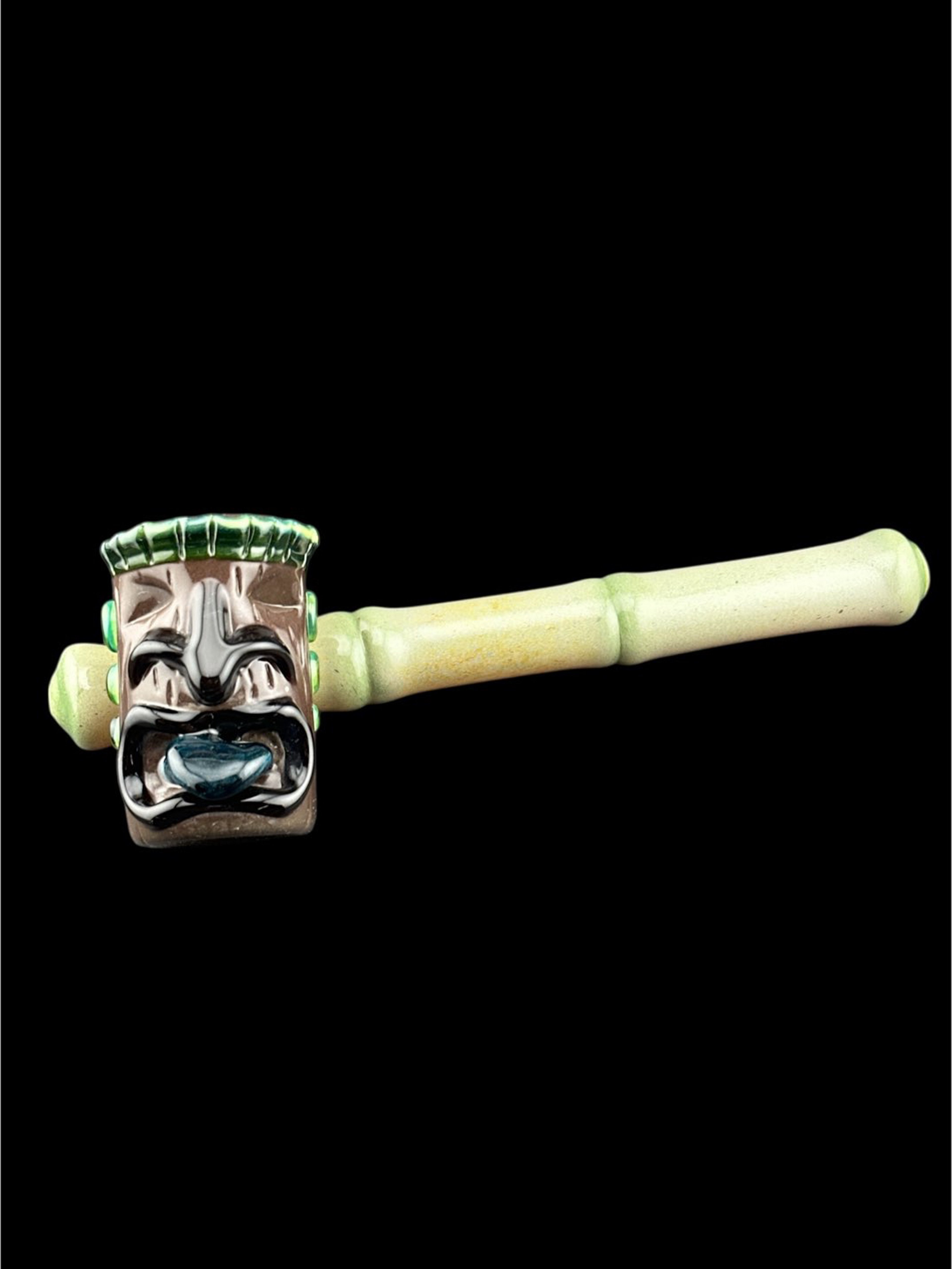 Preview pic of Brand New Glass Bamboo Tiki Head Dry Pipe
