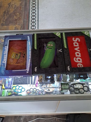Preview pic of V Syndicate Shatter Proof Glass Rolling Tray Pickle Rick Savage Sonic Sponge Bob