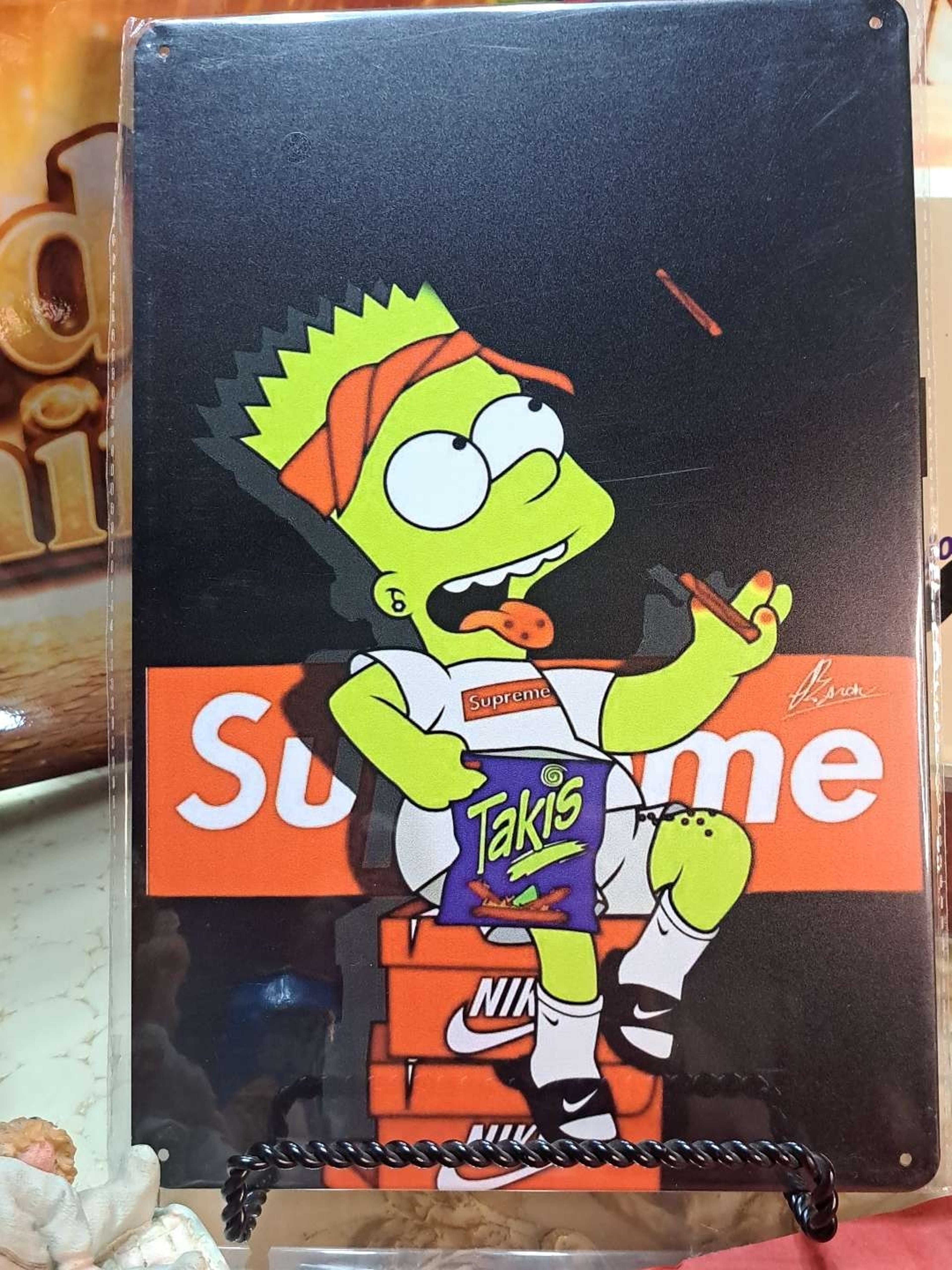 Preview pic of Decorative Stoner Tin  Sign Bart Simpson Supreme Taki Nike