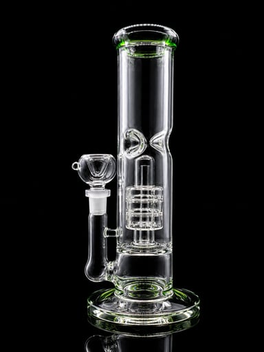 Preview pic of Green Accent Straight Tube Glass Water Pipe – 14mm Bowl – Multi-Slit Perc Bong
