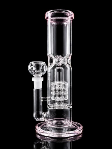 Preview pic of Pink Accent Straight Tube Glass Water Pipe – 14mm Bowl – Multi-Slit Perc Bong