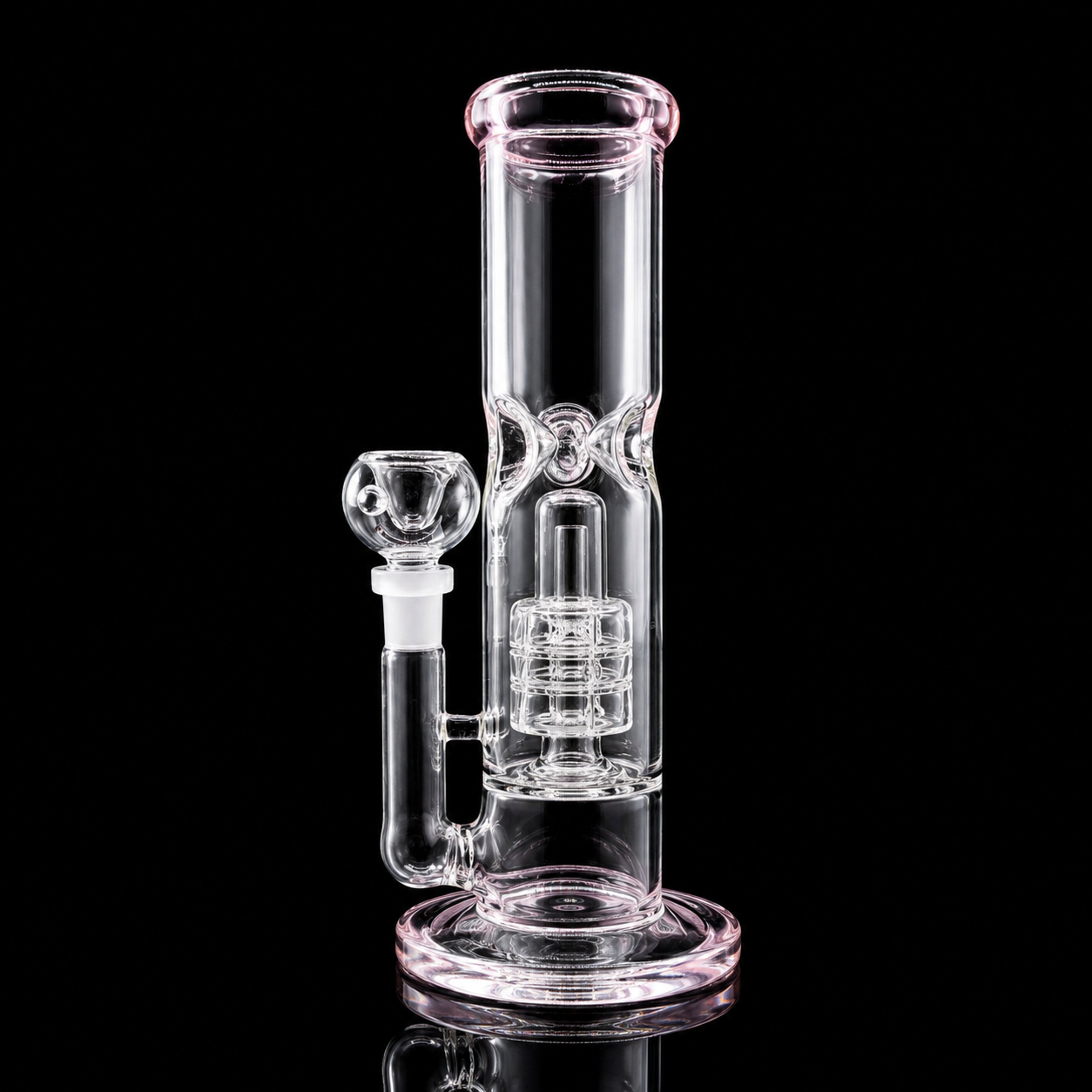 Preview pic of Pink Accent Straight Tube Glass Water Pipe – 14mm Bowl – Multi-Slit Perc Bong