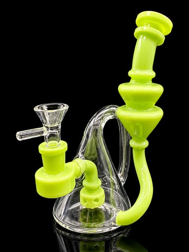 Preview pic of 7” Recycler Dab Rig with 14mm Quartz Banger – Lime Green Accent Glass Concentrate Rig