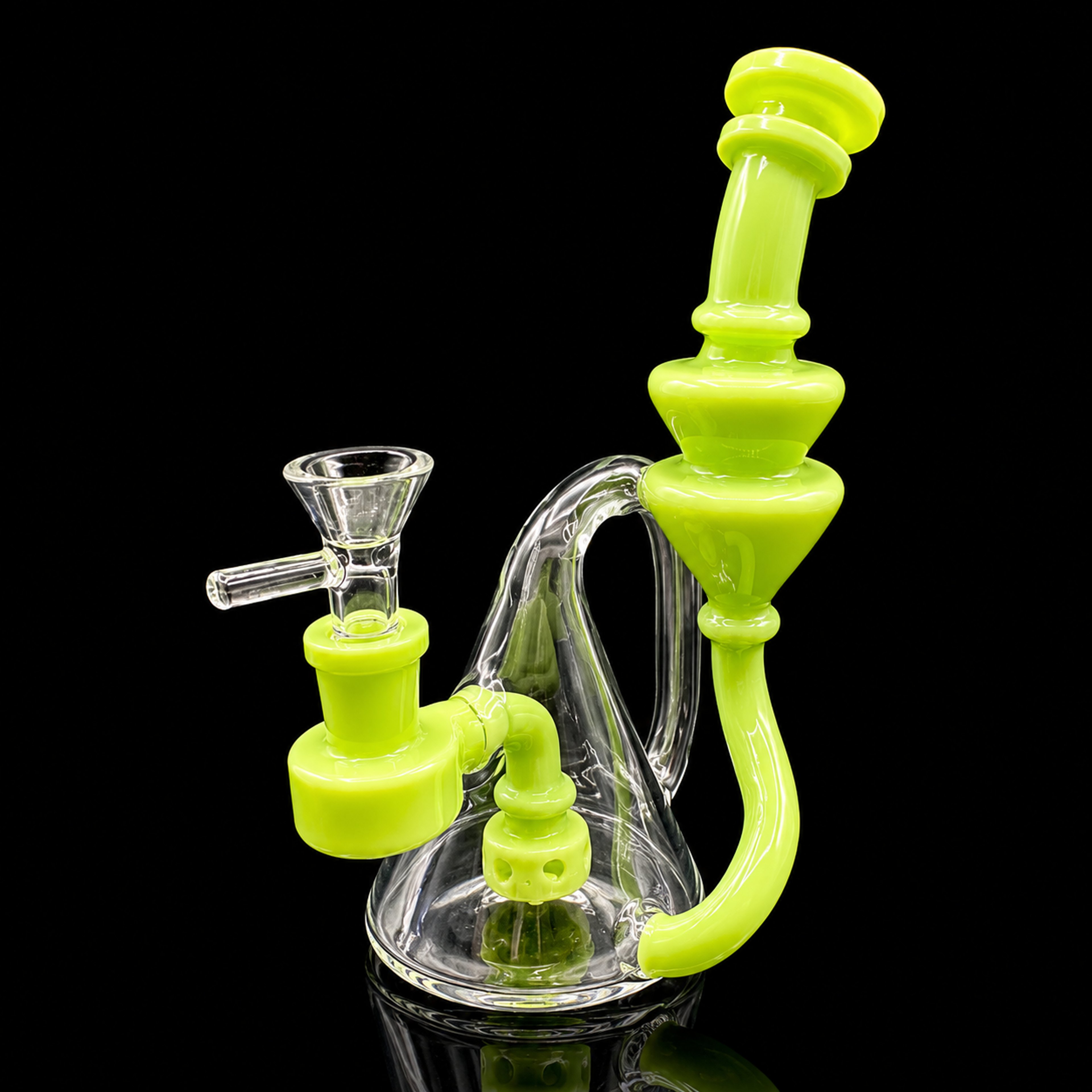 Preview pic of 7” Recycler Dab Rig with 14mm Quartz Banger – Lime Green Accent Glass Concentrate Rig