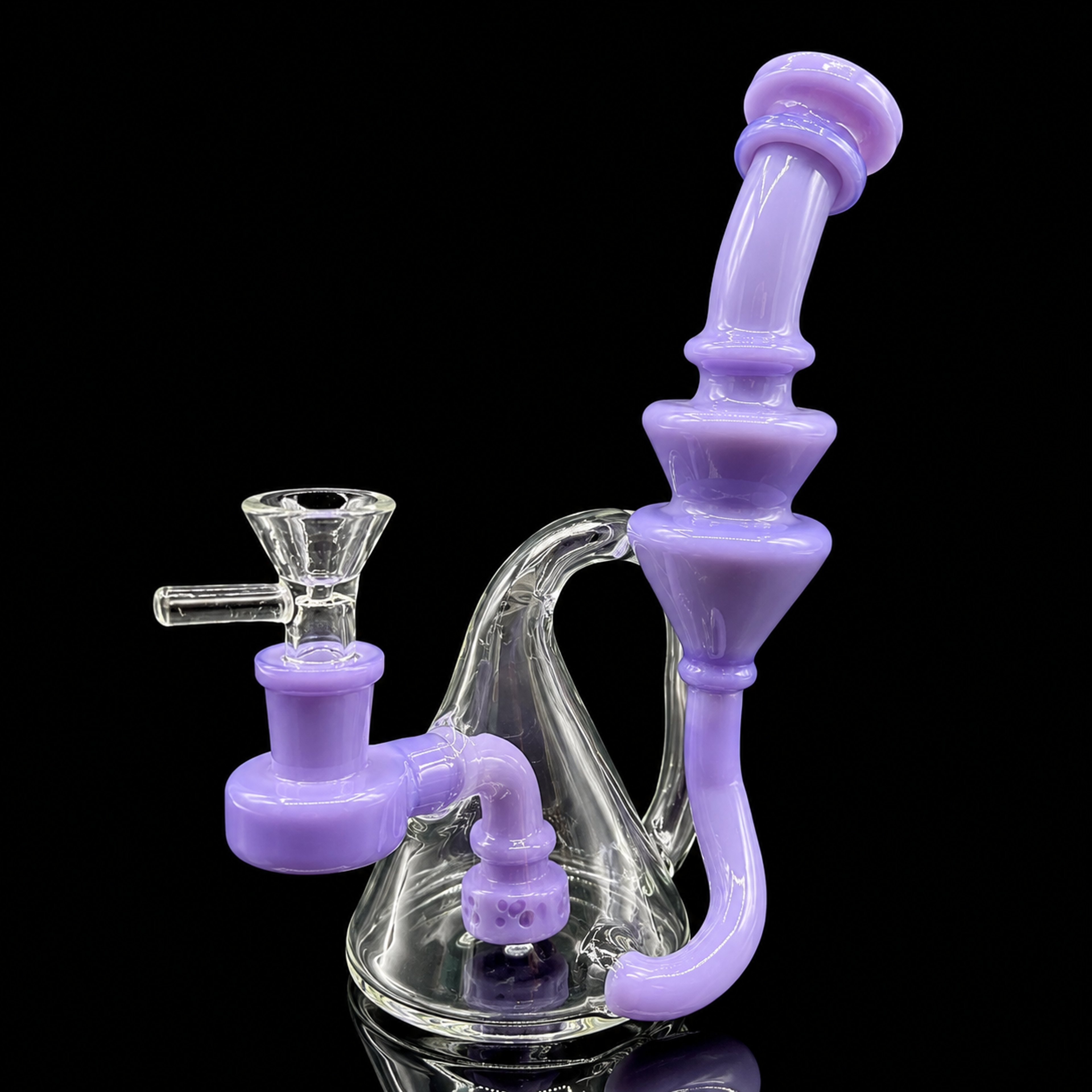 Preview pic of 7” Purple Recycler Dab Rig with 14mm Quartz Banger – Compact Glass Concentrate Rig