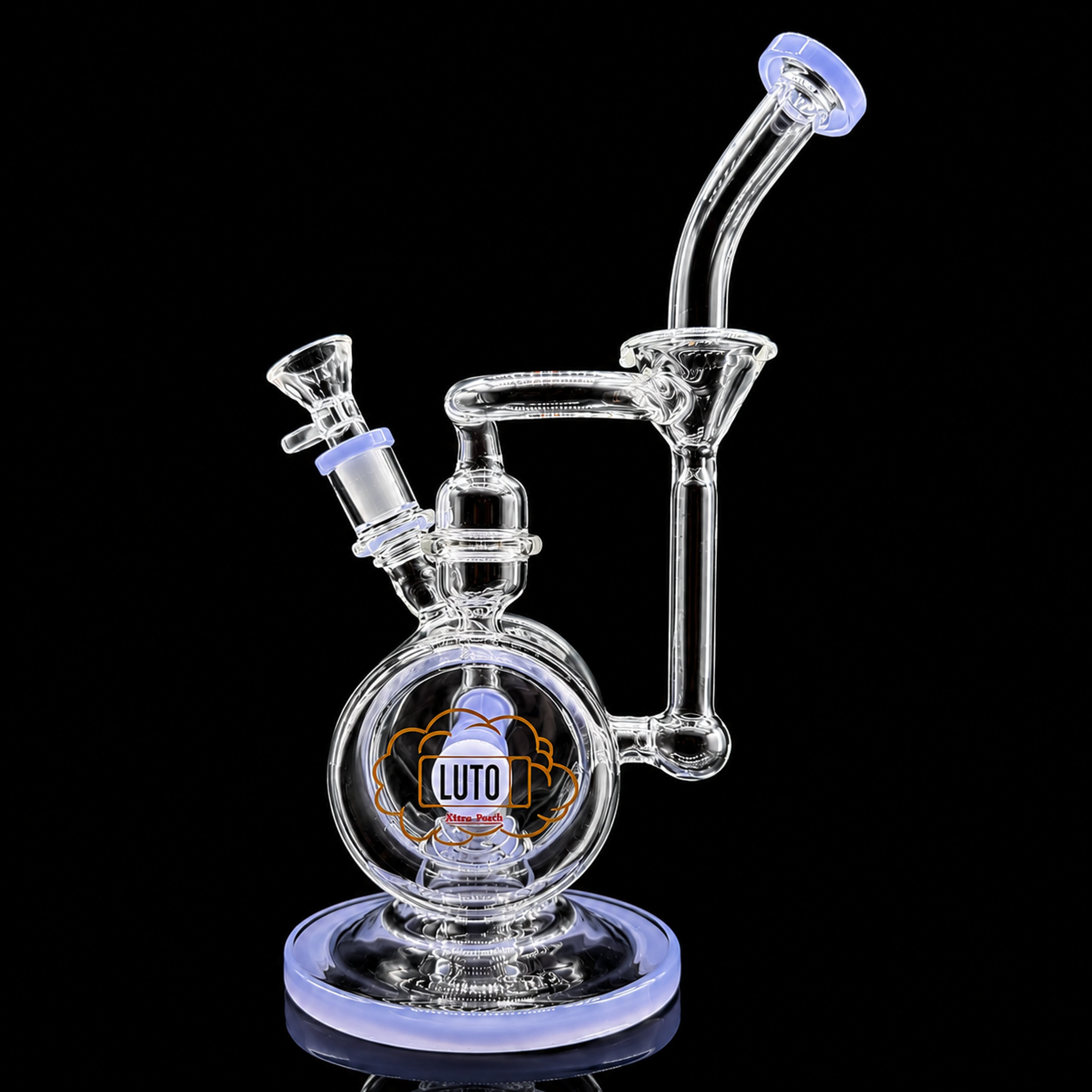 Preview pic of LUTO 11” Recycler Water Pipe with 14mm Bowl – Blue Accent Glass Bong