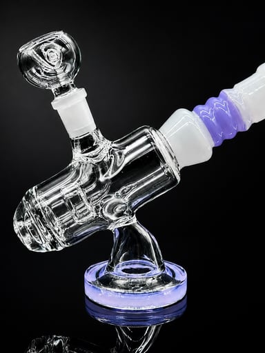 Preview pic of 6” Microscope Style Glass Bong with Purple Accents & 14mm Bowl