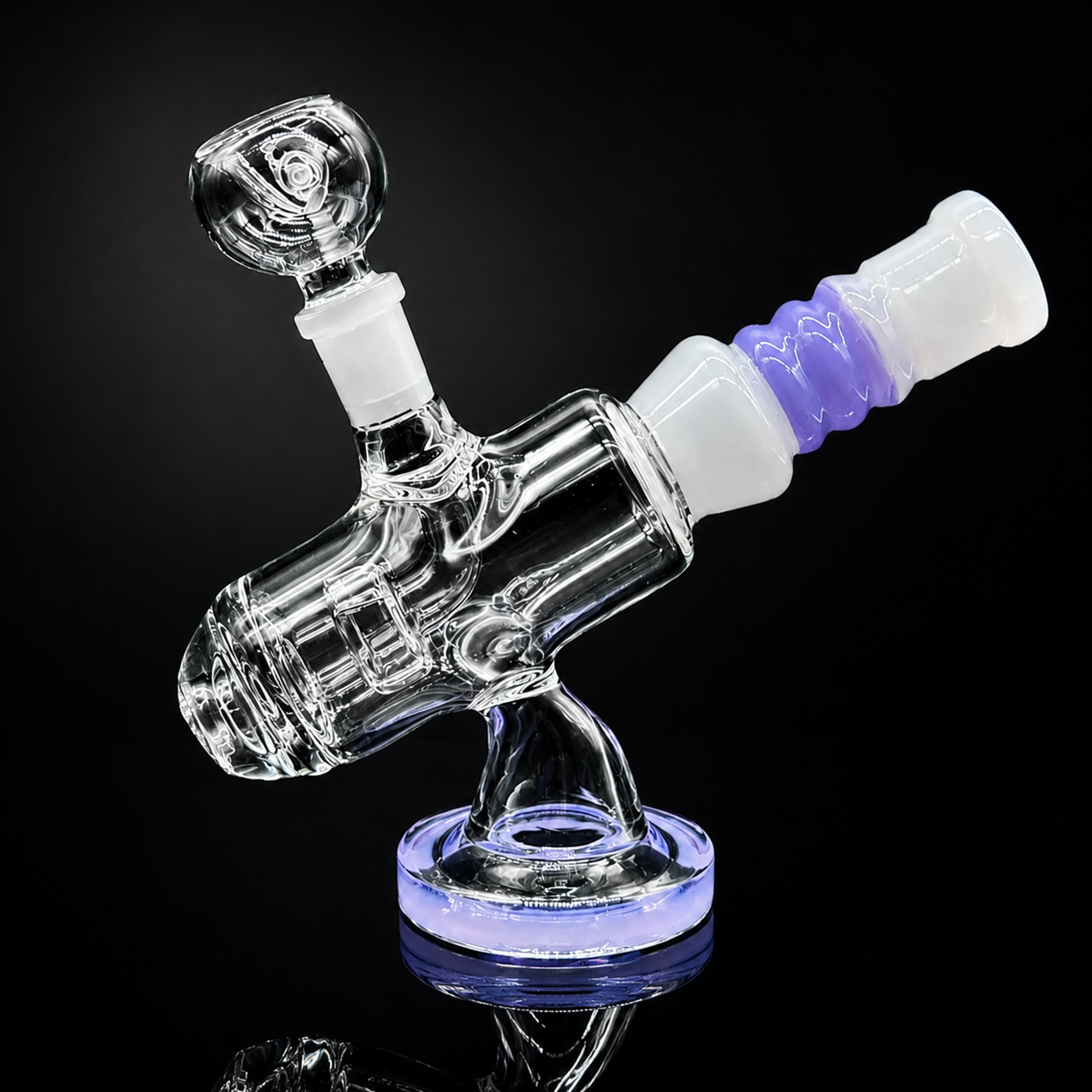 Preview pic of 6” Microscope Style Glass Bong with Purple Accents & 14mm Bowl