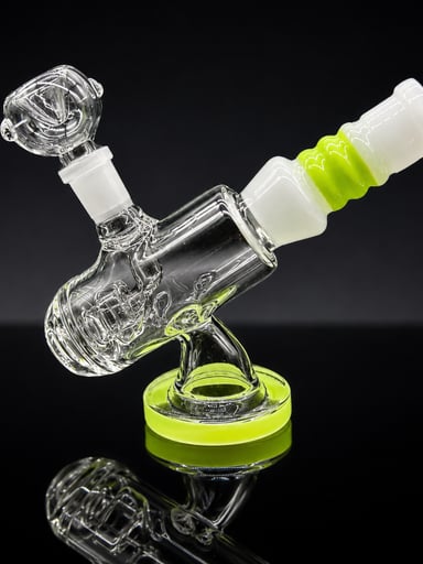 Preview pic of 6” Microscope Style Glass Bong with Green Accents & 14mm Bowl