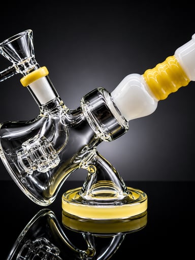 Preview pic of 6” Microscope Style Glass Bong with Yellow Accents & 14mm Bowl