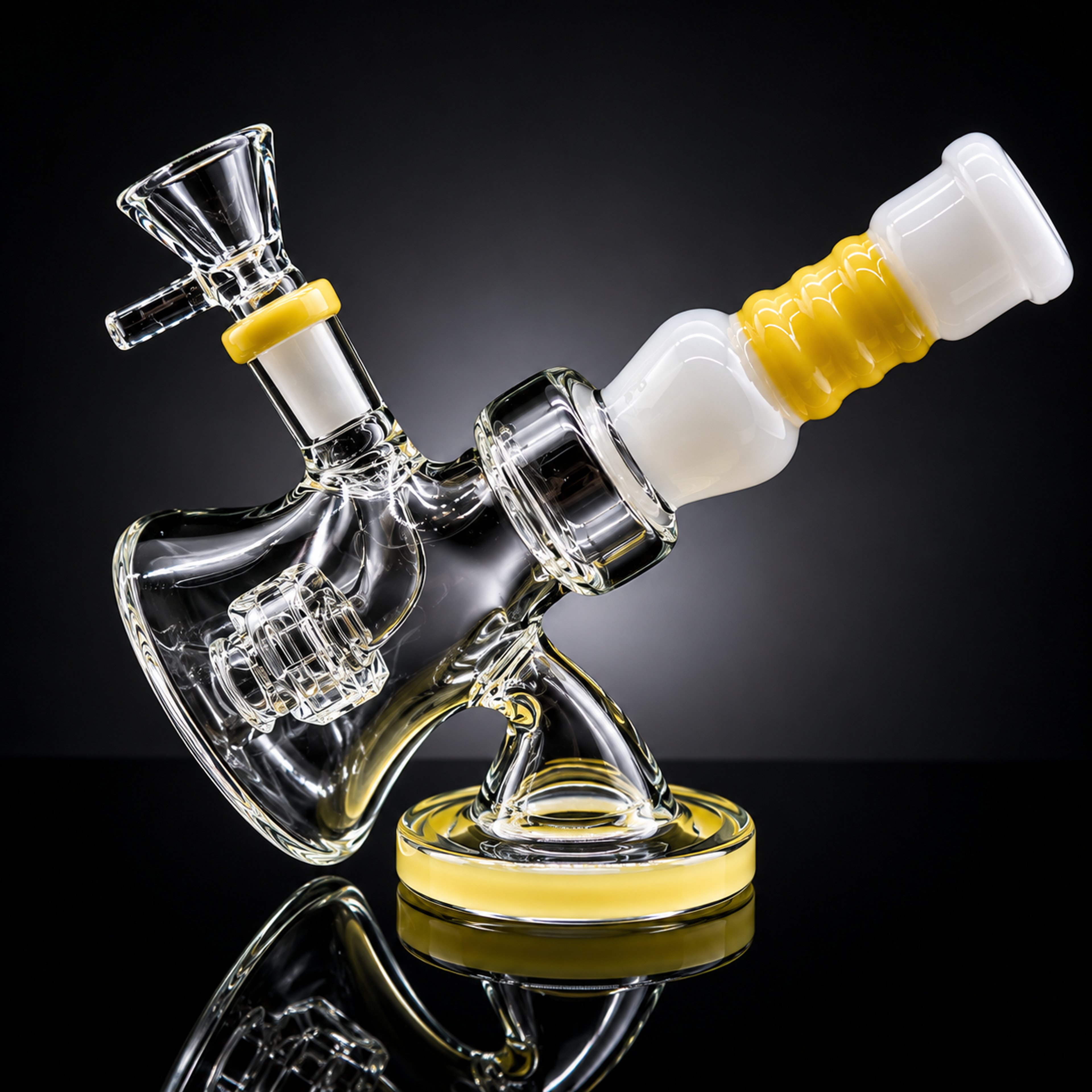 Preview pic of 6” Microscope Style Glass Bong with Yellow Accents & 14mm Bowl