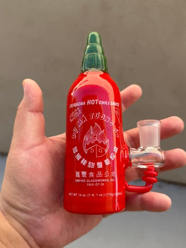 Preview pic of Empire Glassworks Sriracha Bottle Banger Hanger 14mm 90
