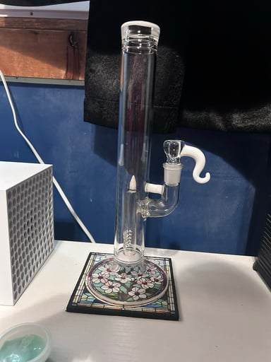 Preview pic of Papa P Glass 14inch 180 Grid in White Satin PA w Captain Hook Glass 3 hole Slide in Lotus White
