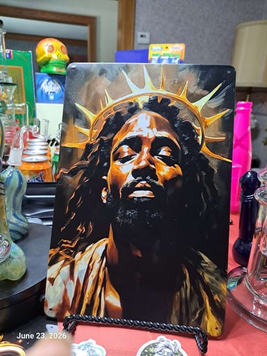 Preview pic of Decorative Stoner  Image Tin 8x12 Black Jesus
