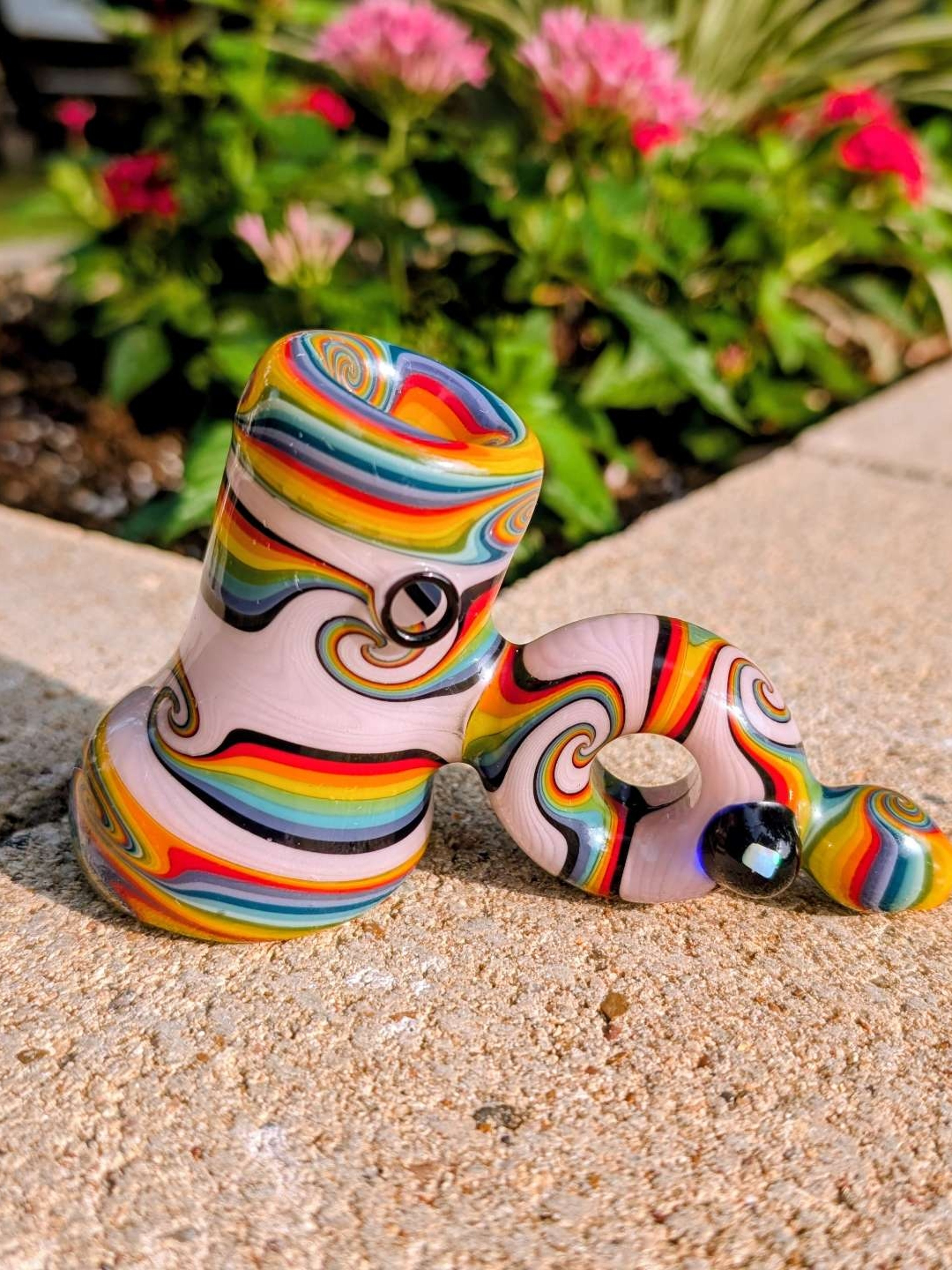 Preview pic of Heady Rainbow Swirl Hammer/Sidecar Pipe w/ Encased Opal