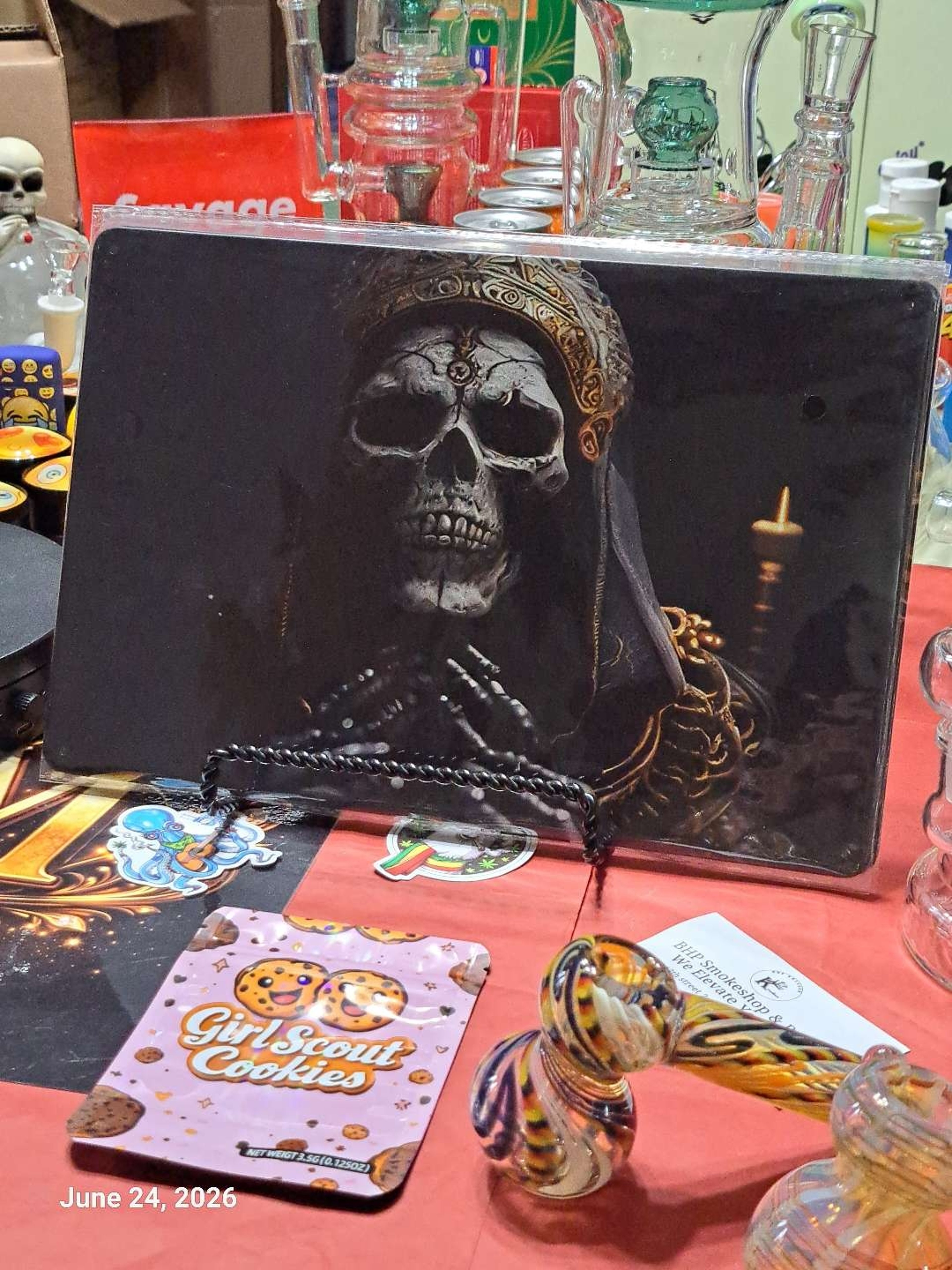 Preview pic of Decorative Stoner  Image Tin 8x12 Santa Muerte Black & Gold