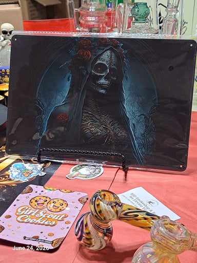 Preview pic of Decorative Stoner  Image Tin 8x12 Santa Muerte Rose
