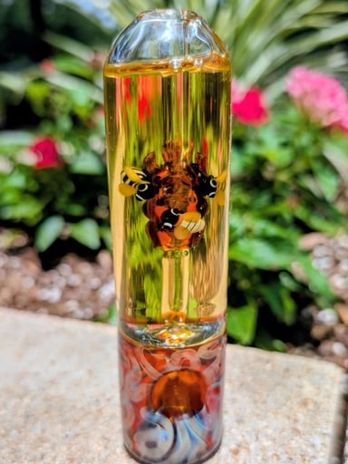 Preview pic of Glass Honey Bee Glycerin Freeze Pipe - Amber / Mint