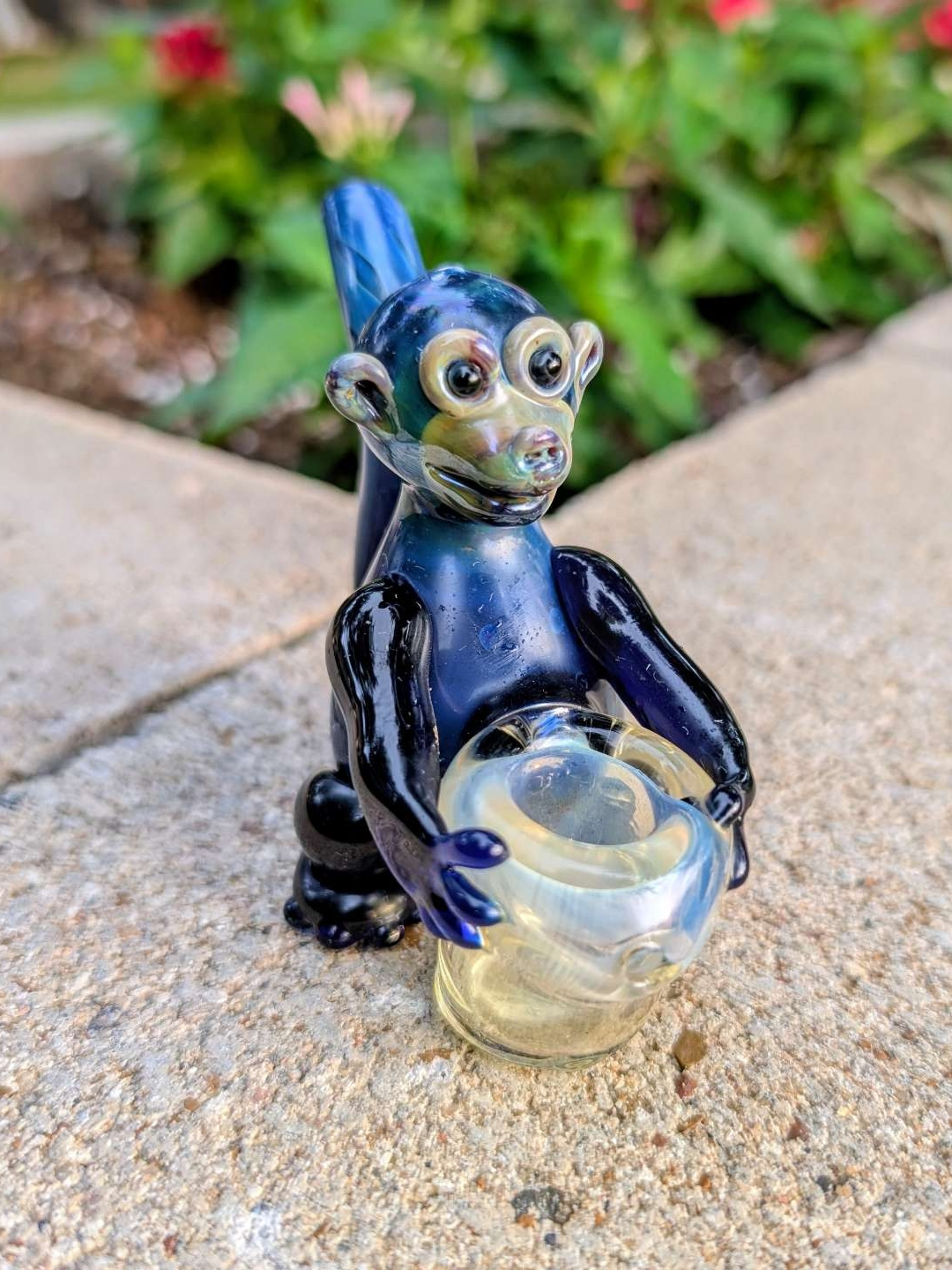 Apollo Glassworks Blue Monkey Hand Pipe – Hand-Blown Character Glass Art image 0