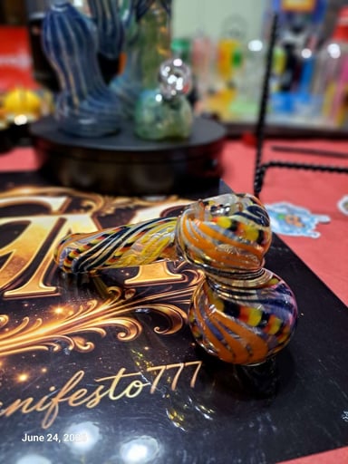 Preview pic of Small Bubbler  Chameleon Glass Swirls orange blue yellow white