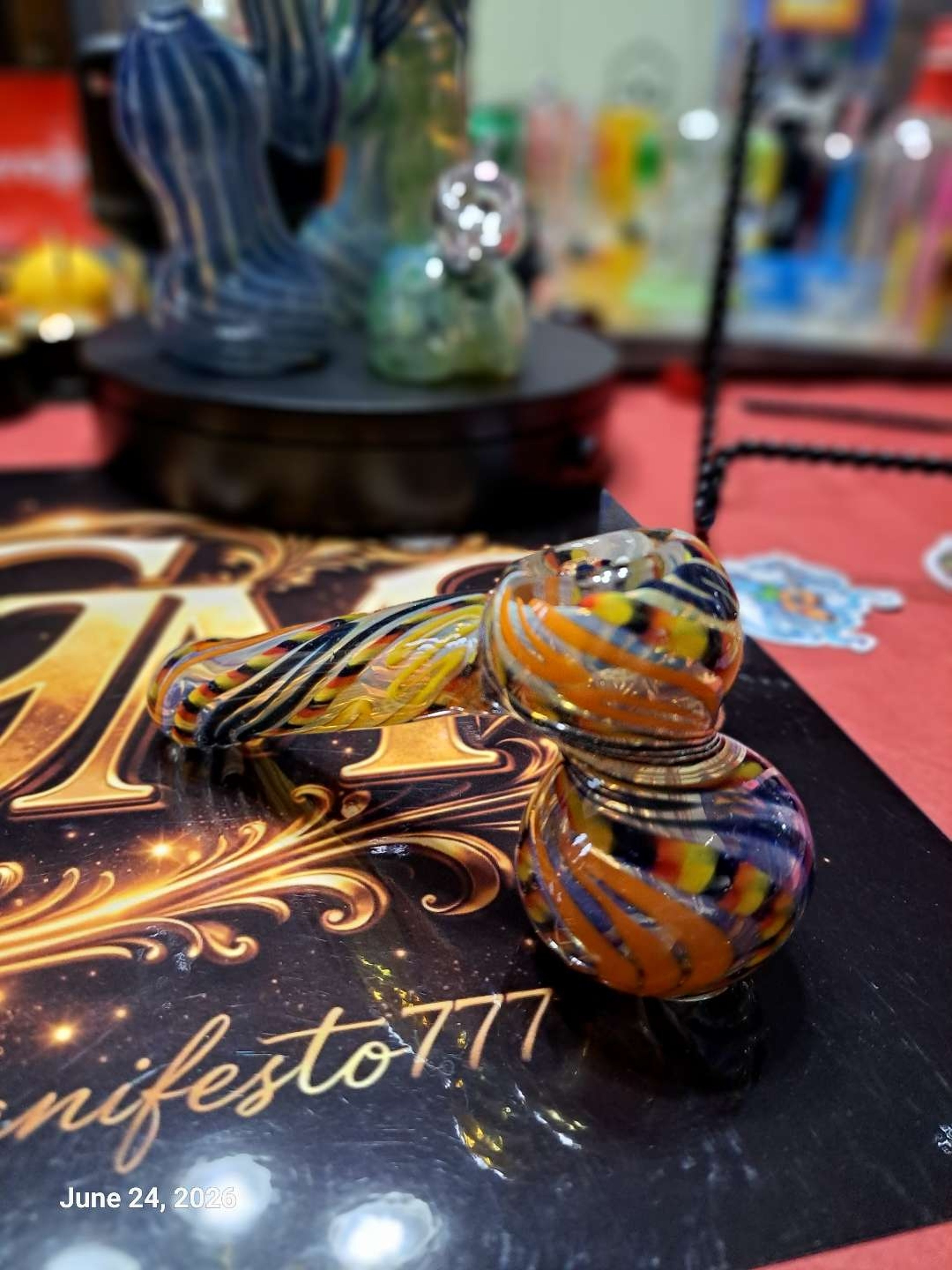 Small Bubbler  Chameleon Glass Swirls orange blue yellow white image 0