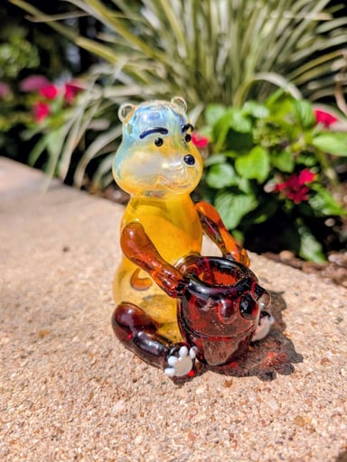 Preview pic of Handblown Glass Honey Bear Pipe - Winnie the Pooh Inspired
