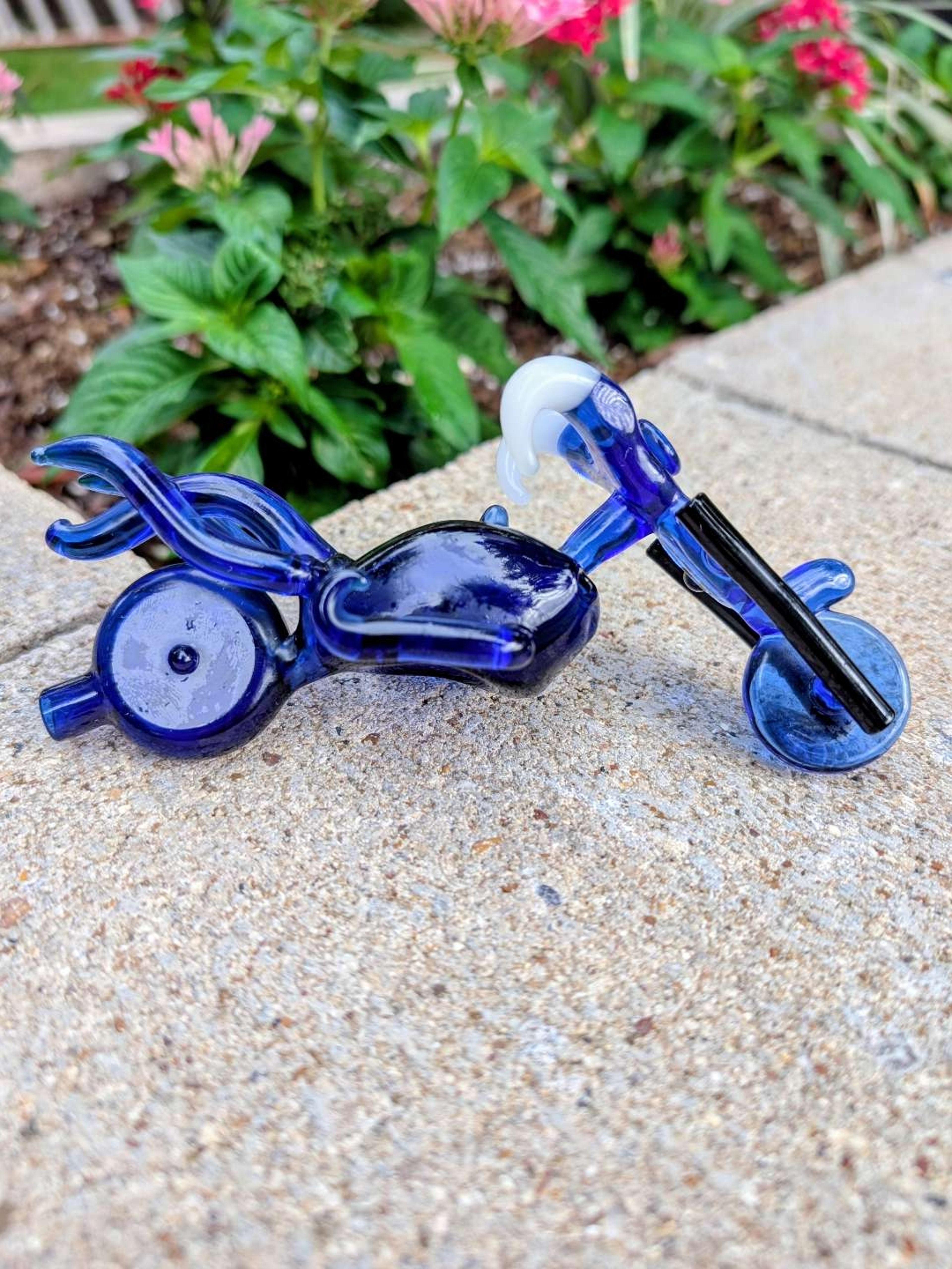 Cobalt Blue Glass Motorcycle Chopper Hand PipeThis unique piece is image 0