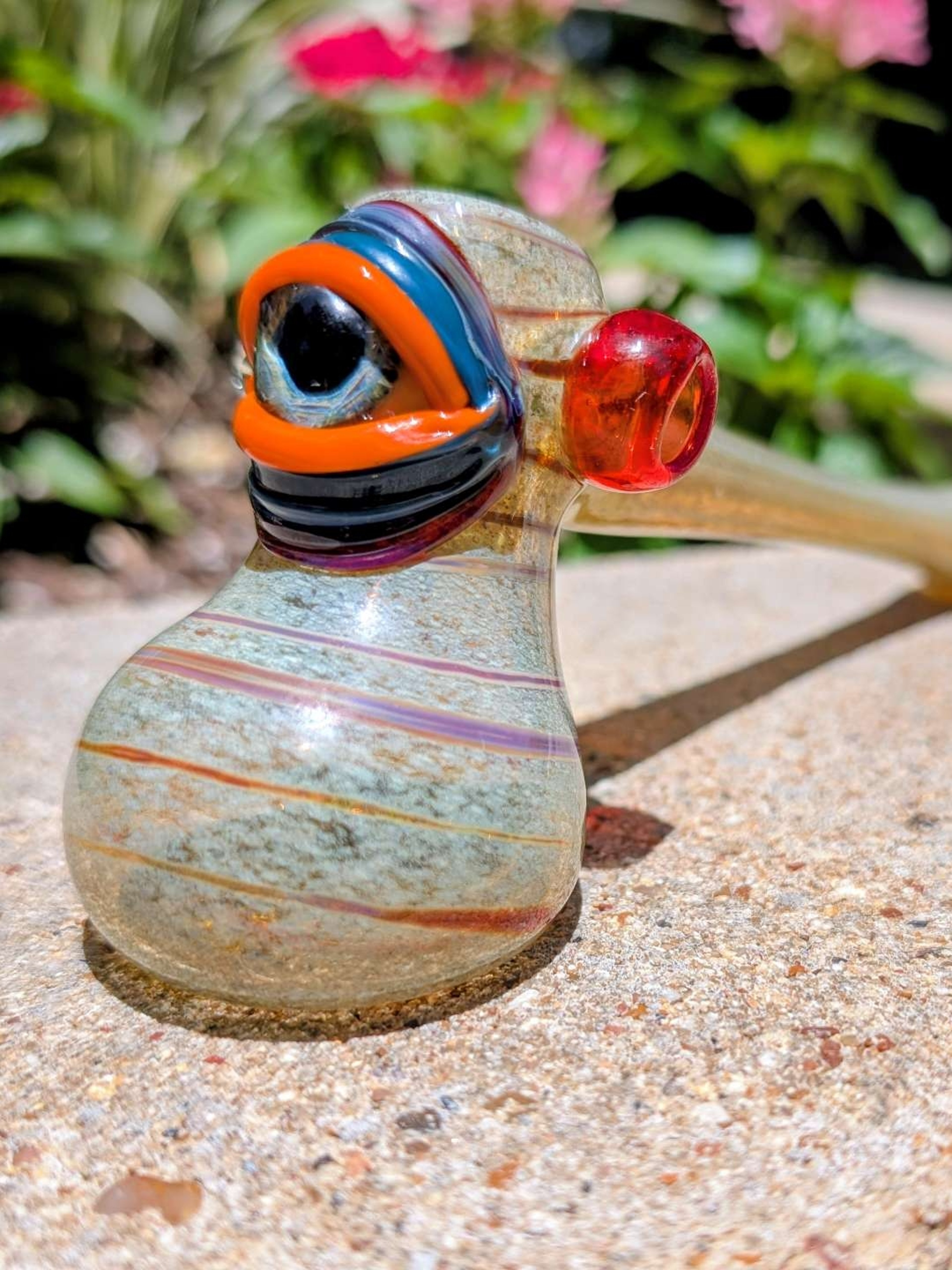 Preview pic of Custom Heady Eyeball Hammer Hand Pipe – Silver Fumed & Worked Glass